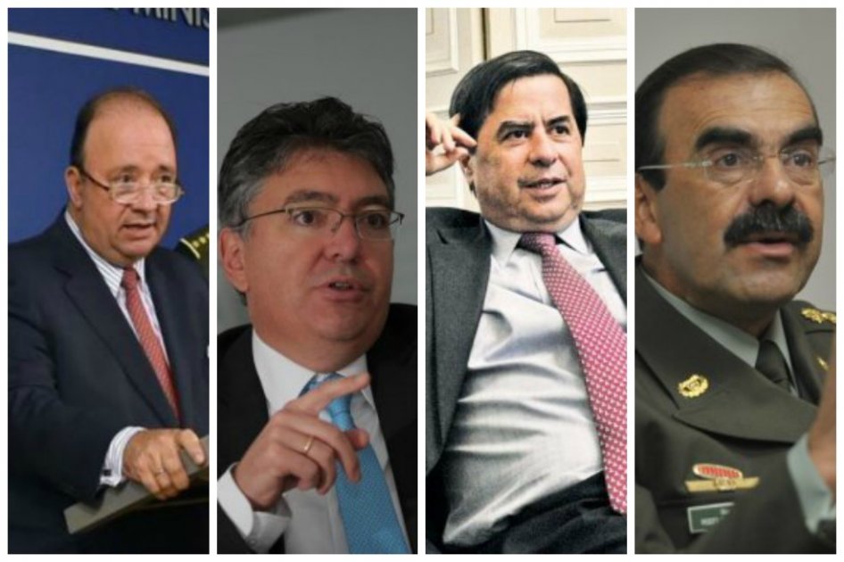 Los ministros de Defensa, Luis Carlos Villegas; de Hacienda, Mauricio Cárdenas; y del Interior, Juan Fernando Cristo; acompañados del general (r) Rodolfo Palomino. /Archivo El Espectador 