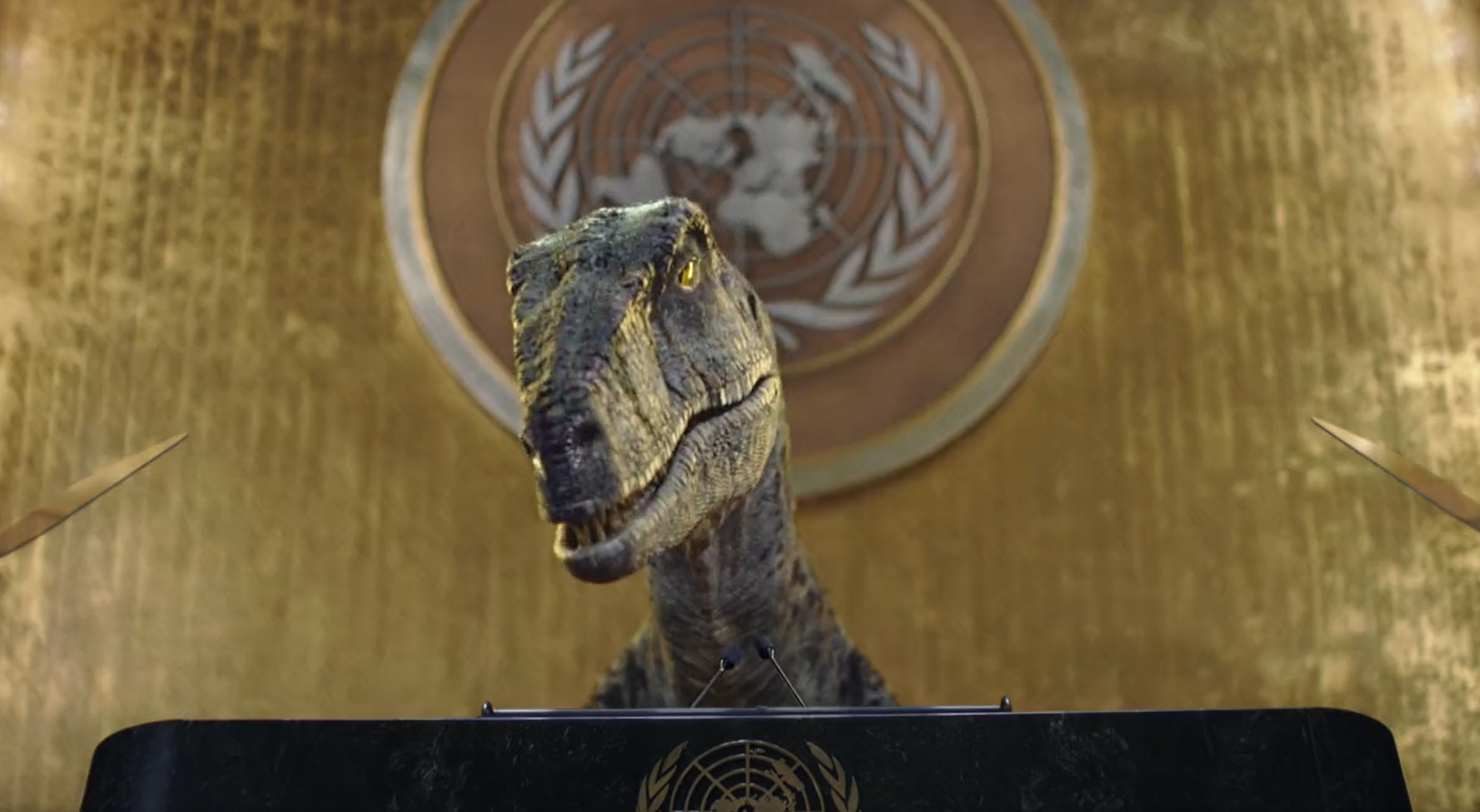 El dinosaurio que habló en la ONU sobre extinción y cambio climático