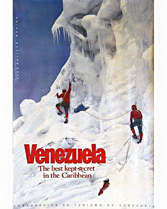 Afiche de 1973 de la Corporación de Turismo de Venezuela. José Betancourt es uno de los escaladores que aparece en la imagen.