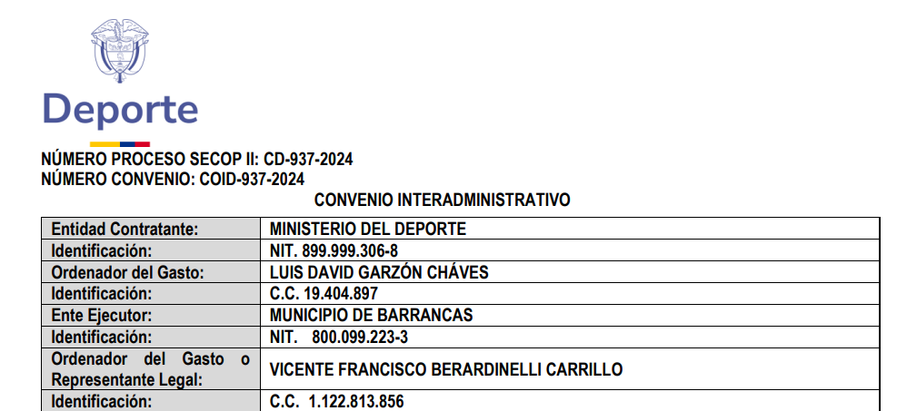 Convenio entre el Ministerio del Deporte y Barrancas, La Guajira