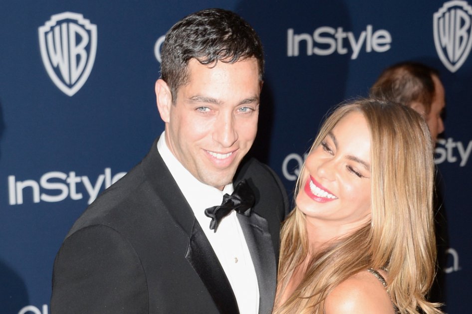 Sofía Vergara posa con Nick Loeb en los premios Globo de Oro 2014.