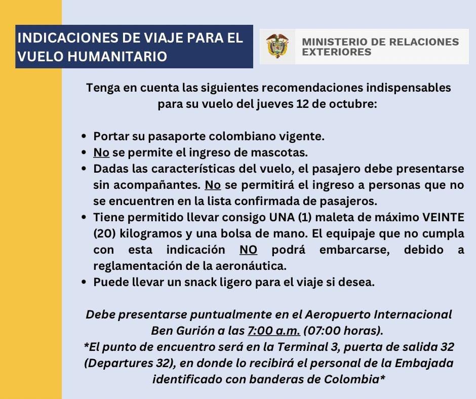 Vuelo humanitario de Israel a Colombia.