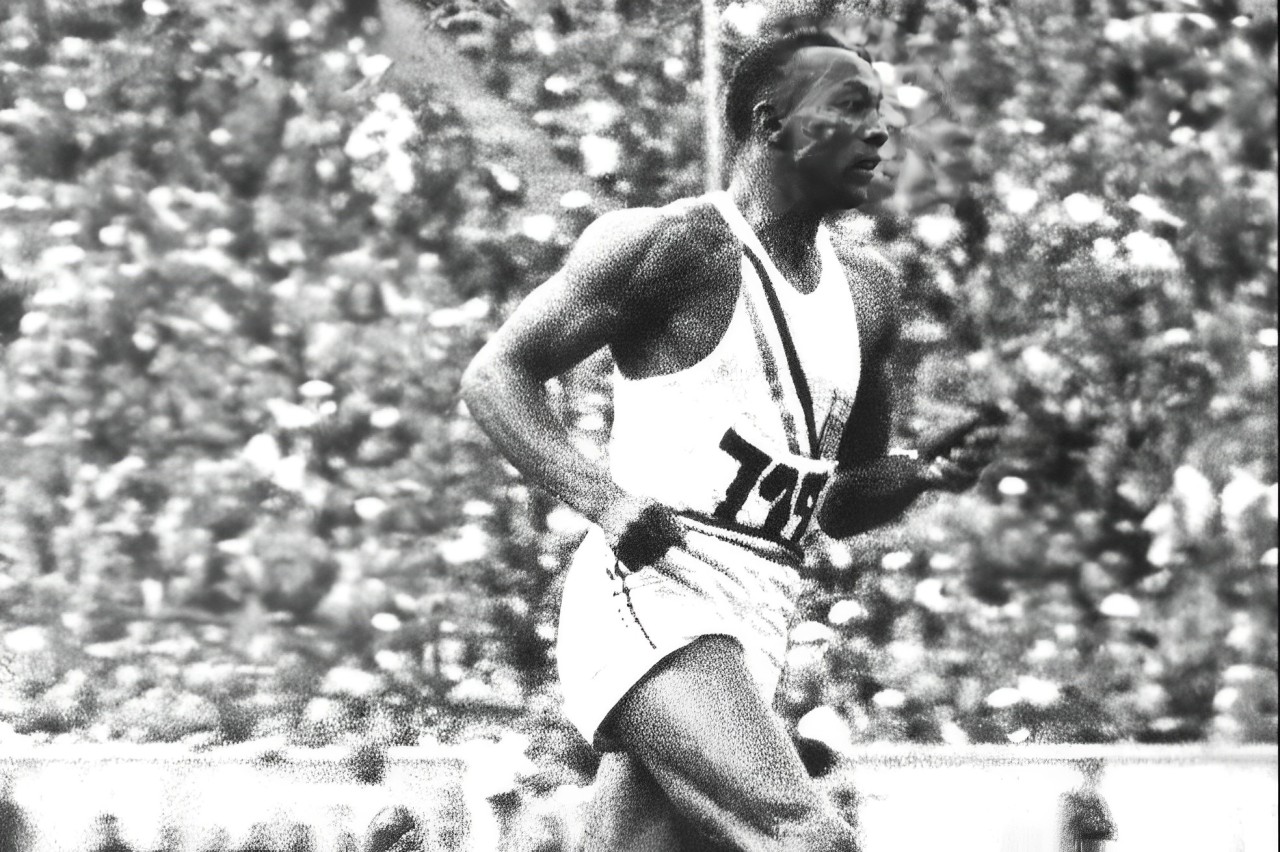 Jesse Owens en acción durante los Juegos Olímpicos de Berlín 1936.