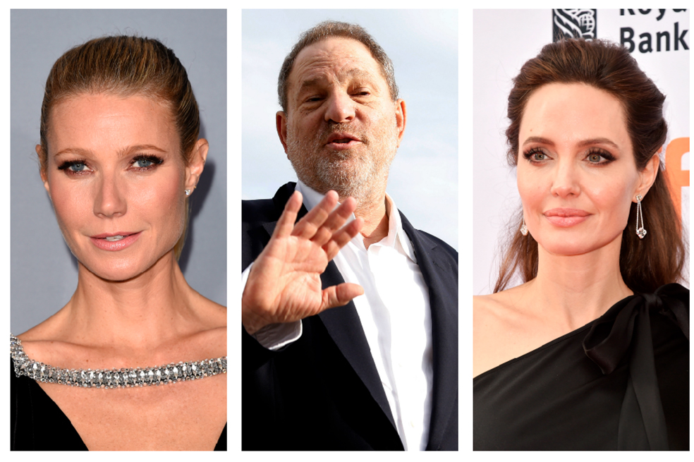 Gwyneth Paltrow, el productor Harvey Weinstein y Angelina Jolie.