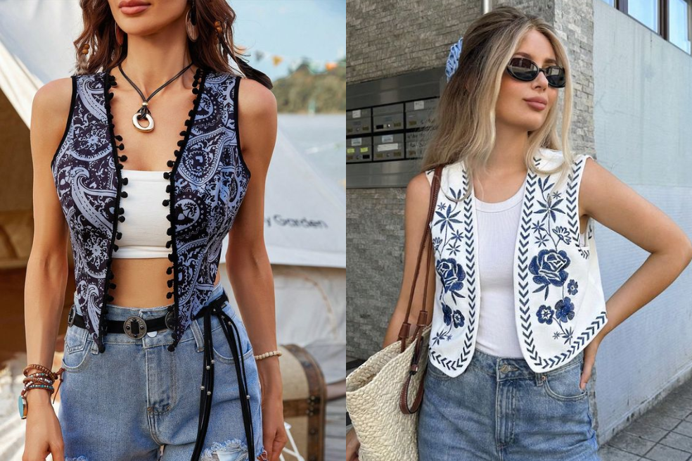 Chaleco boho, uno de los chalecos para mujeres de moda en 2024.