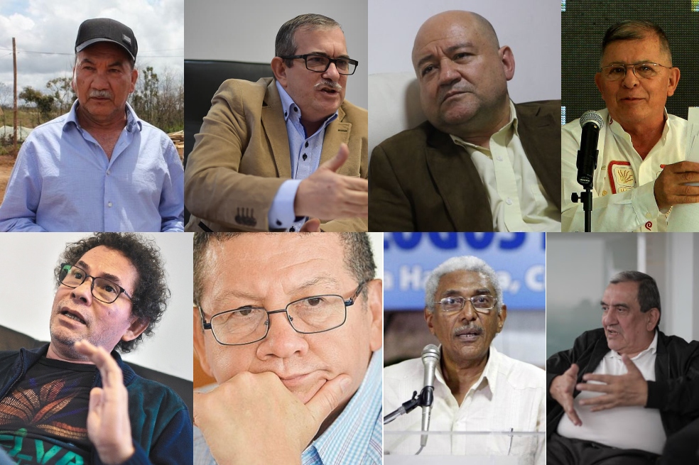 Los acusados son: Juan Hermilo Cabrera, conocido como Bertulfo Álvarez, quien falleció este 27 de enero; Rodrigo Londoño Echeverri o Timochenko; Julián Gallo Cubillos o Carlos Antonio Lozada; Rodrigo Granda Escobar; Pastor Alape Lascarro; Pablo Catatumbo Torres Victoria, Milton de Jesús Toncel Redondo o Joaquín Gómez; y Jaime Alberto Parra o Mauricio Jaramillo.