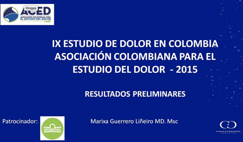 La presentación de la encuesta del dolor hecha por la Asociación Colombiana para el Estudio del Dolor (ACED) en 2015 fue patrocinada por Grünenthal.