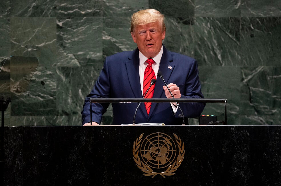 Donald Trump, mandatario de Estados Unidos, durante su intervención ante la 74° Asamblea General de la ONU. / AFP