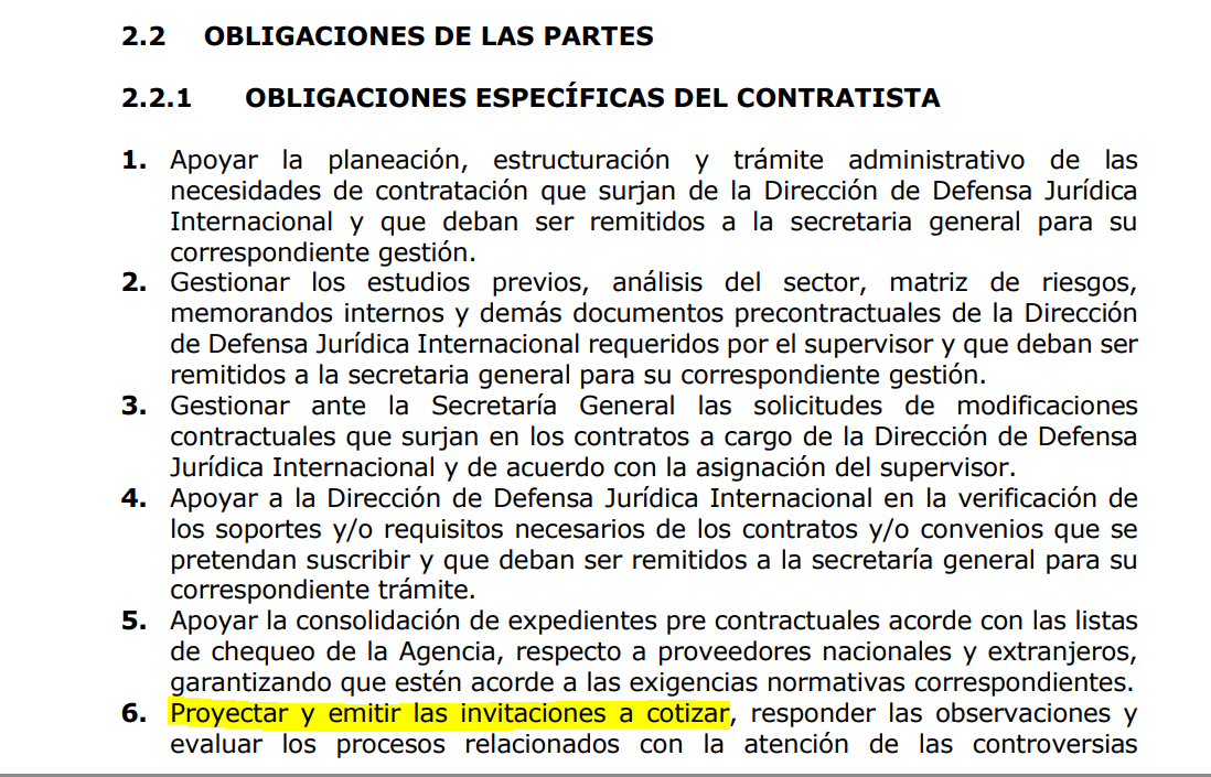 Obligaciones de Restrepo Lobo de acuerdo con su contrato por prestación de servicios.