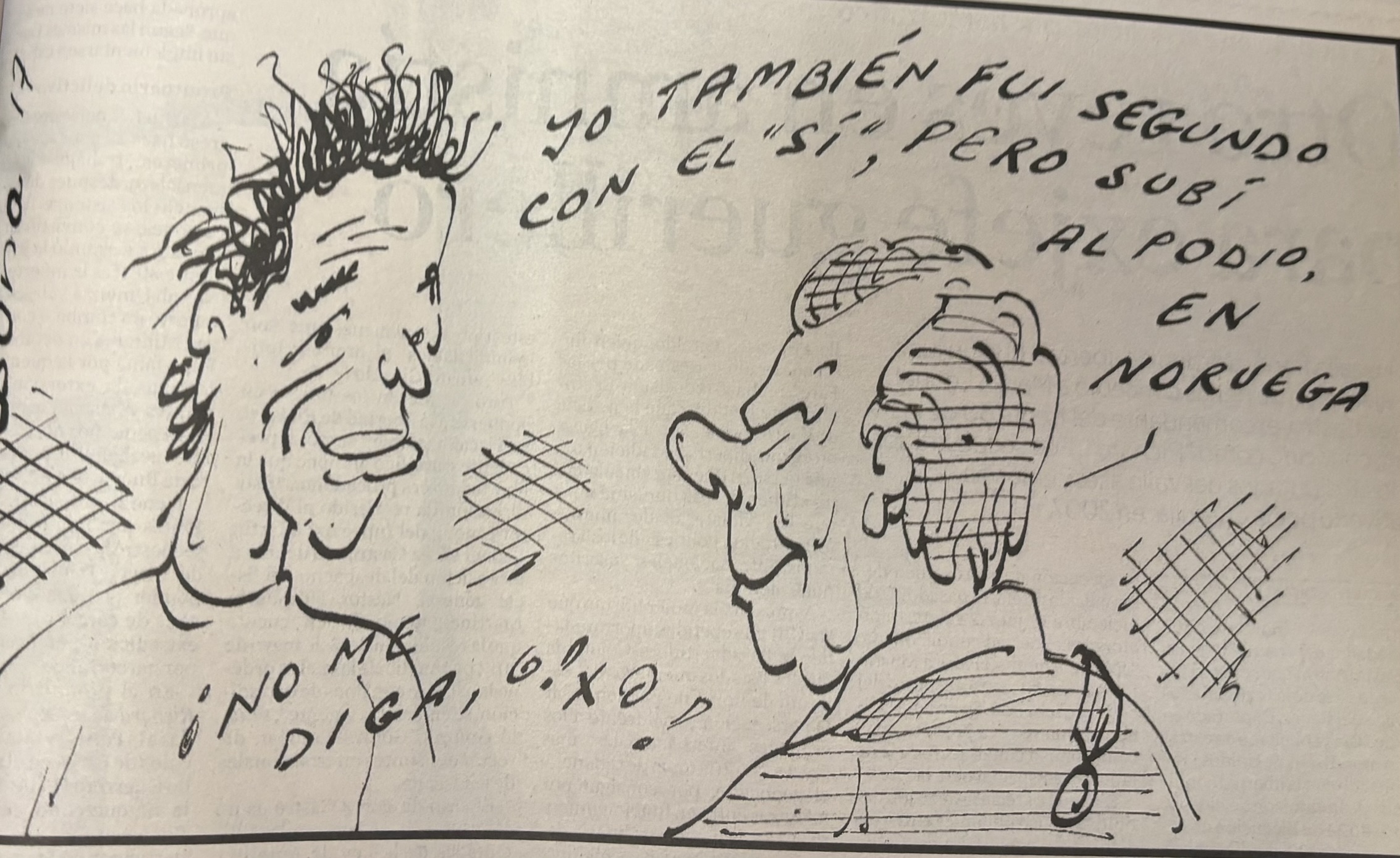 El ciclista Rigoberto Urán llegó al podio del Tour de Francia en 2017. En esta caricatura, el presidente Santos hace referencia a su fracaso en el plebiscito, pero a su Premio Nobel de Paz.