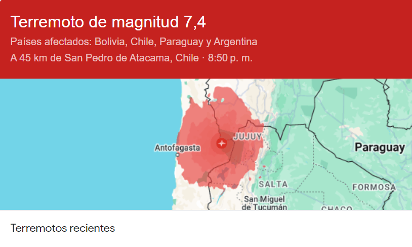 Un sismo de magnitud 7,3 sacude el noreste de Chile, sin riesgos de tsunami
