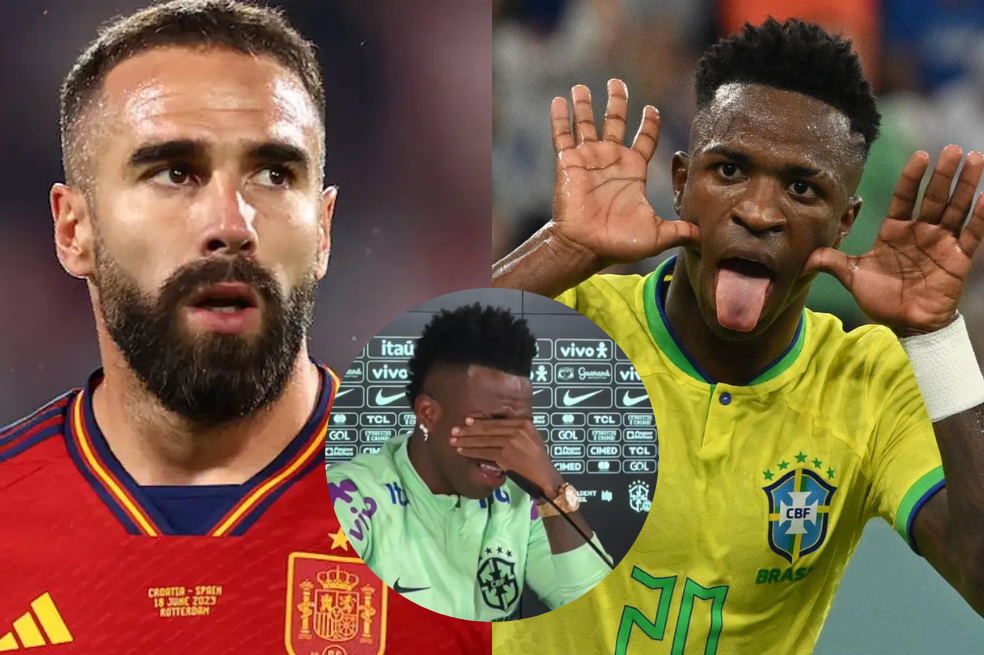 Vinícius Jr. se quebró en rueda de prensa cuando le preguntaron por el racismo en España. Por el contrario, Dani Carvajal (izq.) negó que eso pase en su país.
