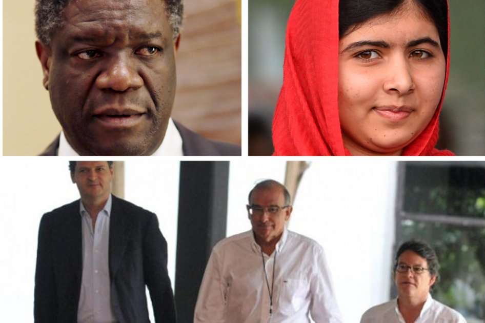 Especialistas apuntan a que el nobel de paz recaería en el médico congoleño Denis Mukwege por su ayuda a las mujeres violadas, otros apuntan a la joven Malala Yousafzai, quien ha luchado por reivindicar los derechos de niños y niñas. Según el director del Instituto Internacional de Estocolmo para la Investigación de la Paz el premio podría ser otorgado a los artífices del proceso de paz con las Farc. 
