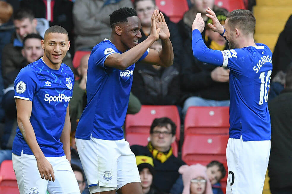 Yerry Mina marcó doblete en victoria de Everton sobre Watford