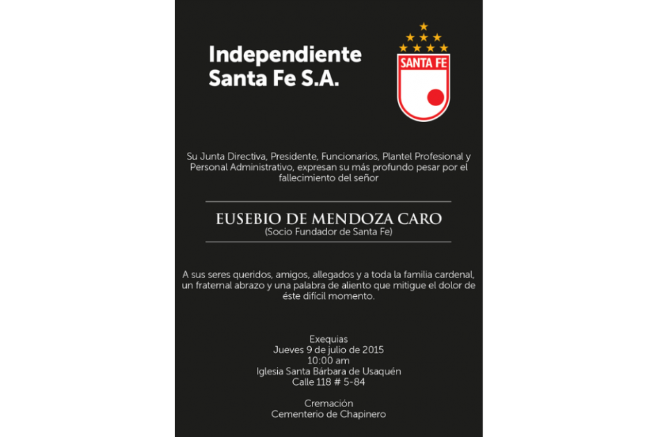 Muere socio fundador de Santa Fe