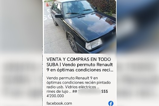 Recuperan carro robado en Bogotá tras hallarlo a la venta en redes sociales