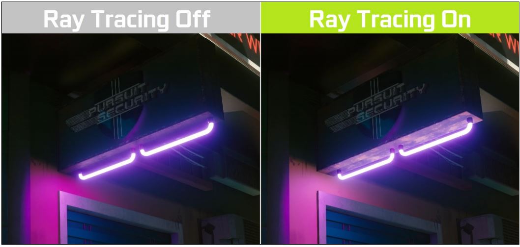 Con la opción Ray Tracing activada se puede ver el realce de efectos lumínicos, como el del neon.