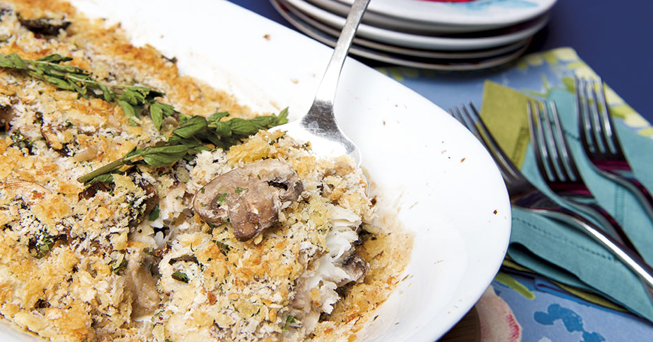 Filete de pargo gratinado con champiñones