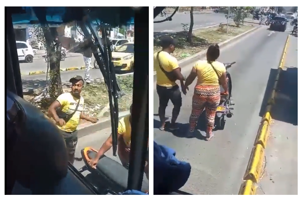 Motociclista que invadió carril exclusivo atacó con machete un bus del Mio en Cali