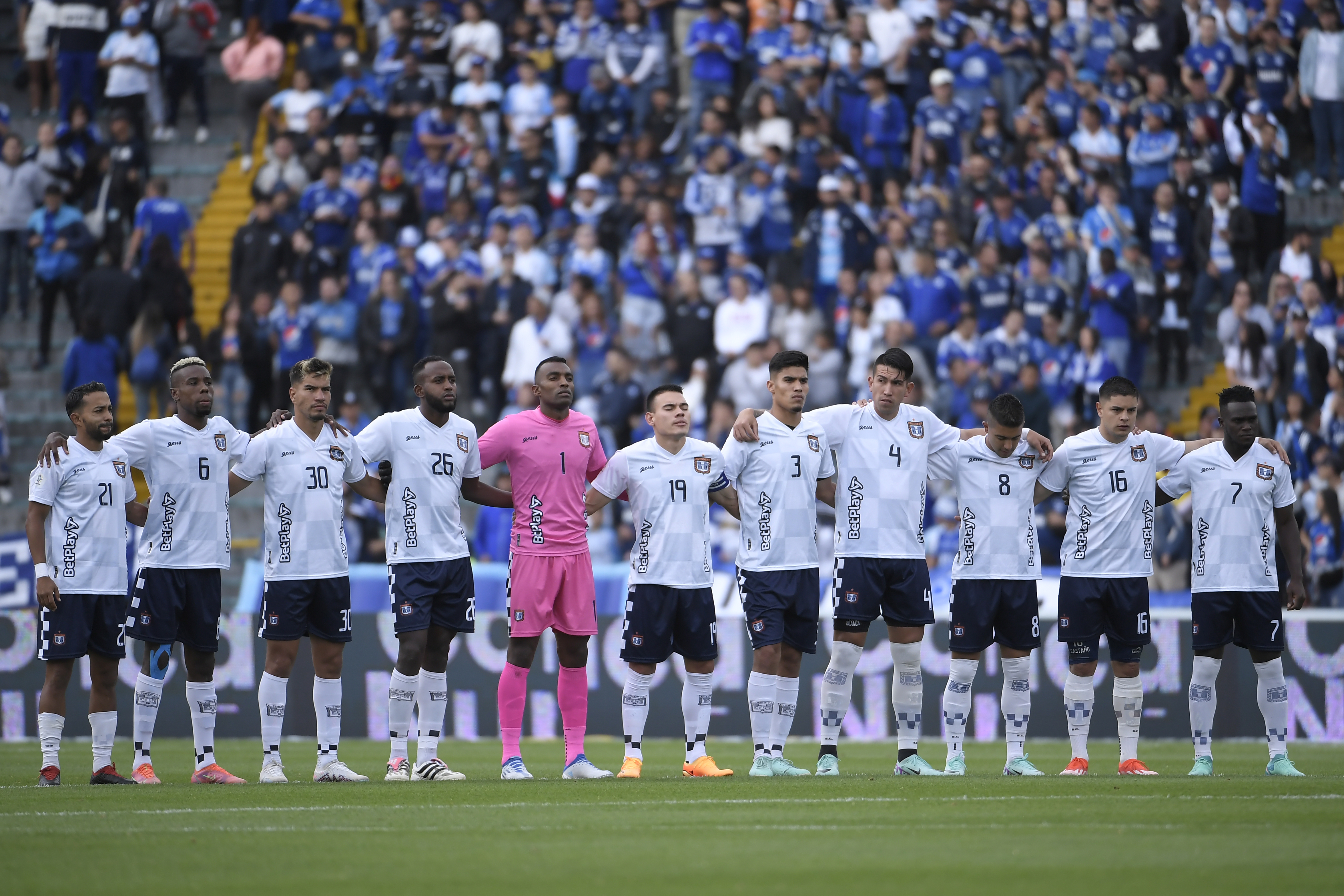 Jugadores de Boyacá Chicó, en el partido ante Millonarios, por la última fecha de la Liga BetPlay 2024-I.