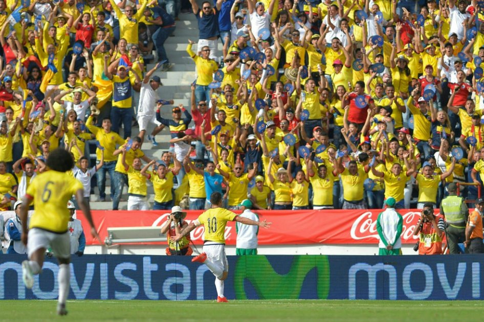 James celebra el gol que abrió el marcador frente a Venezuela. Foto: AFP