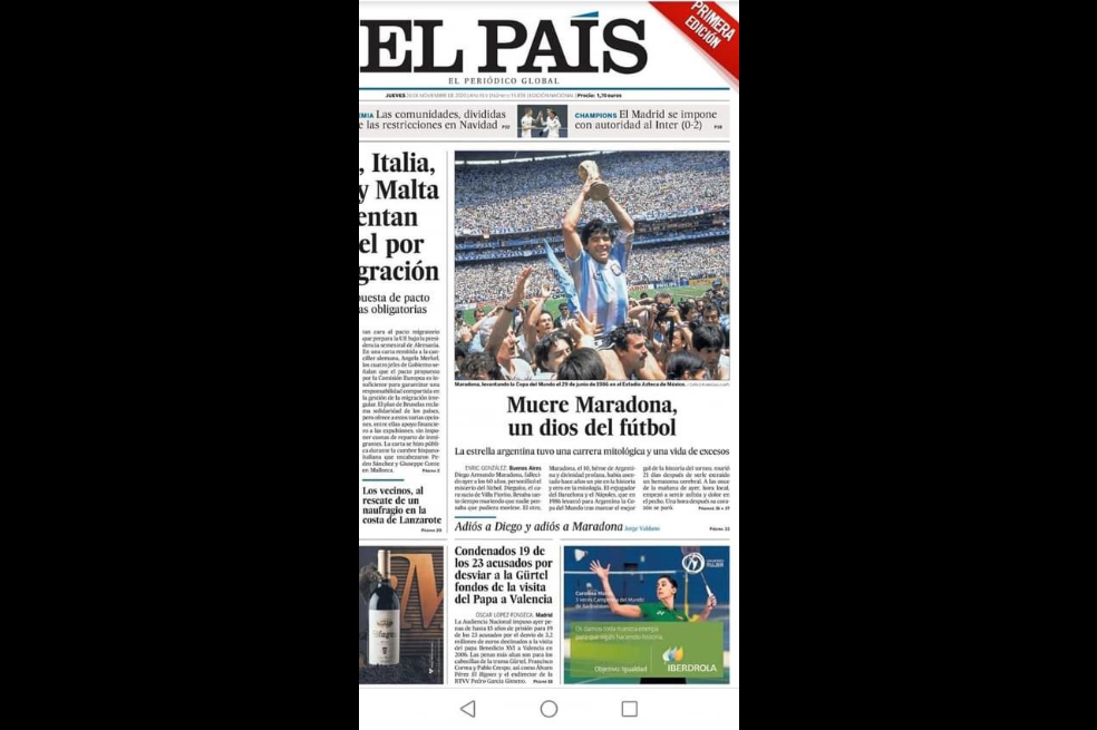 El diario El País de España no se olvido de el Pelusa luego de fallecer a los 60 años.
