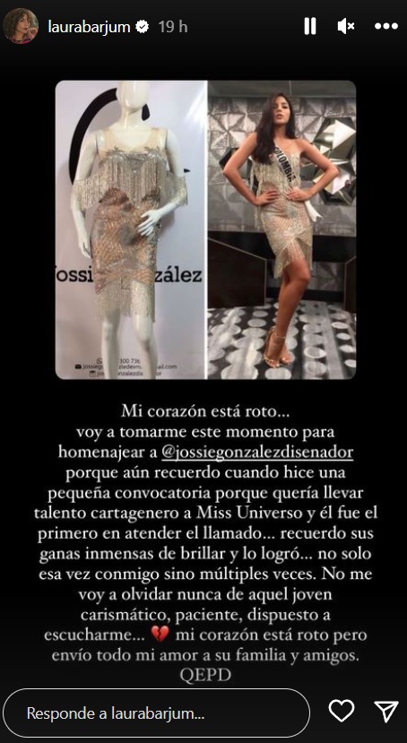 Laura Barjum dedicó mensaje a fallecido diseñador que hizo uno de sus vestidos