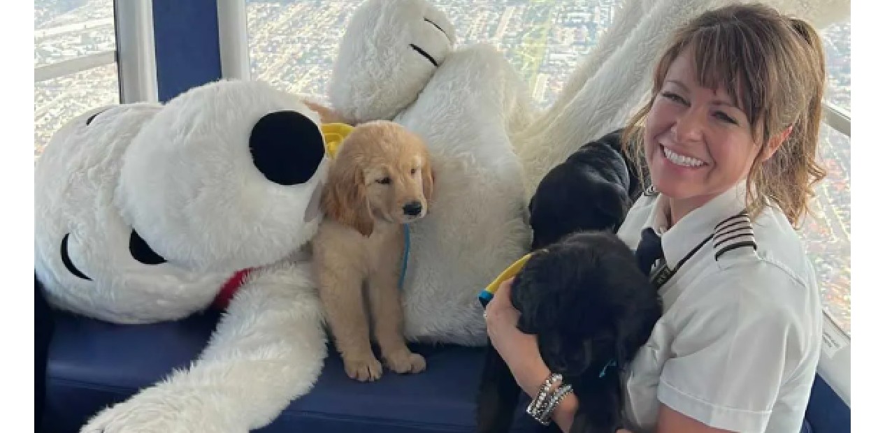 Snoopy acompaña a futuros perros de servicio en vuelo por aniversario Peanuts