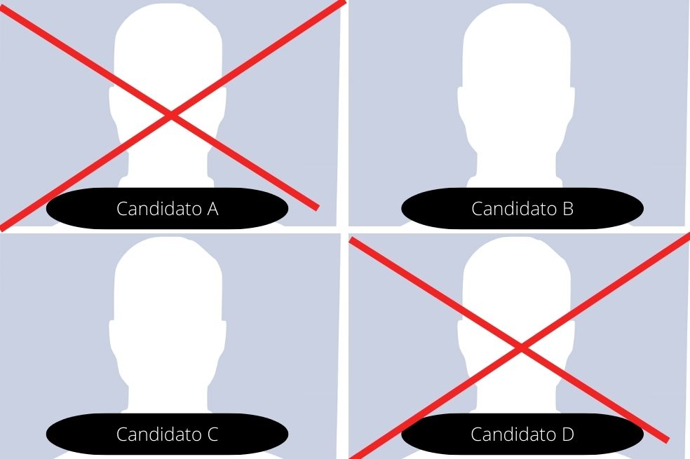 El voto será anulado cuando la marcación no identifica la intención sobre una de las opciones, como en este caso que se intervino dos casillas con dos candidatos diferentes. Opera igual en caso de marcar un candidato y el voto en blanco.