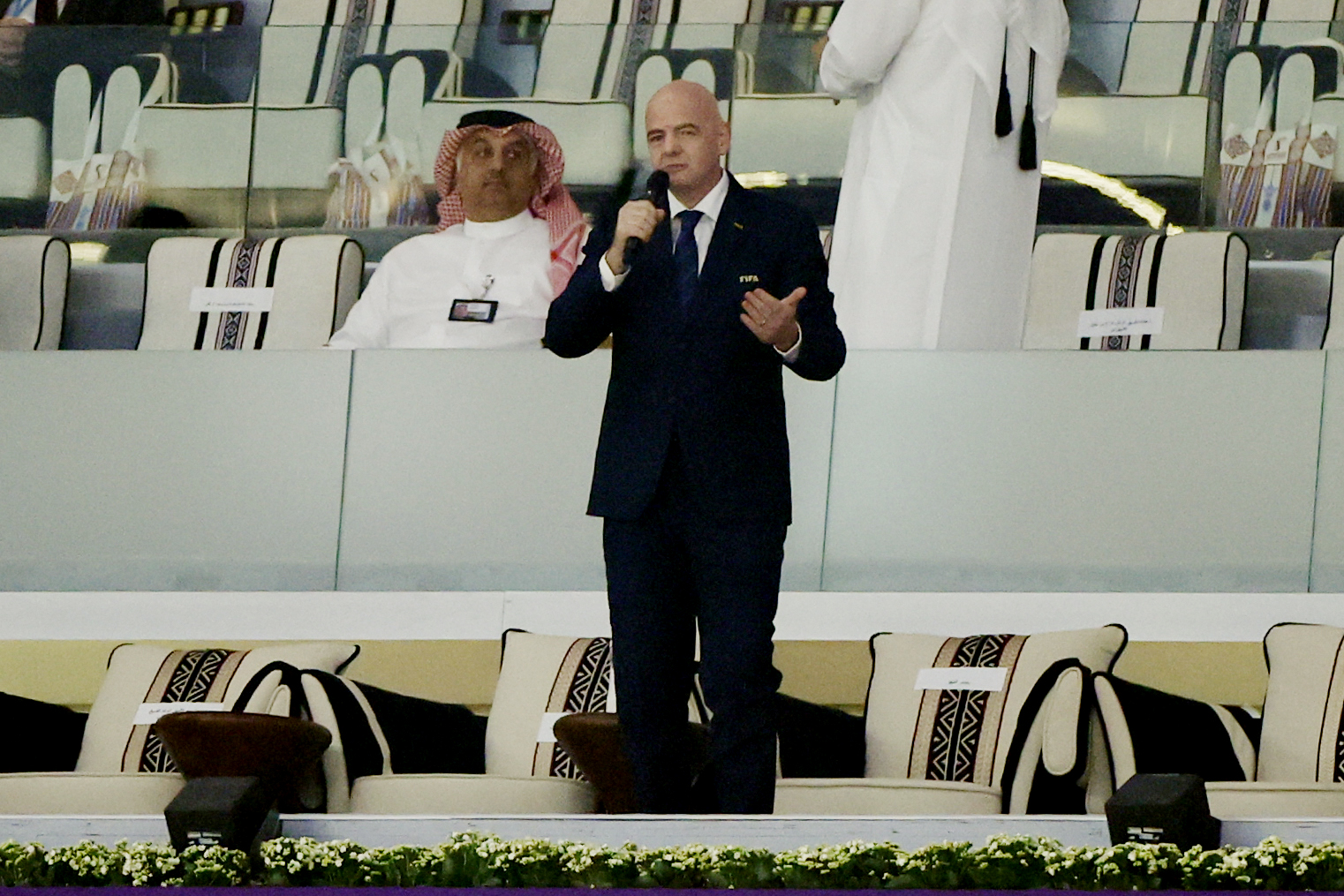 GR7031. AL KHOR (CATAR), 20/11/2022.- El presidente de la FIFA Gianni Infantino habla en la inauguración del Mundial de Fútbol Qatar 2022 hoy, en el estadio Al Bait en Al Khor (Catar). El mundial se realiza del 20 de noviembre al 18 de diciembre de 2022. EFE/ Alberto Estevez