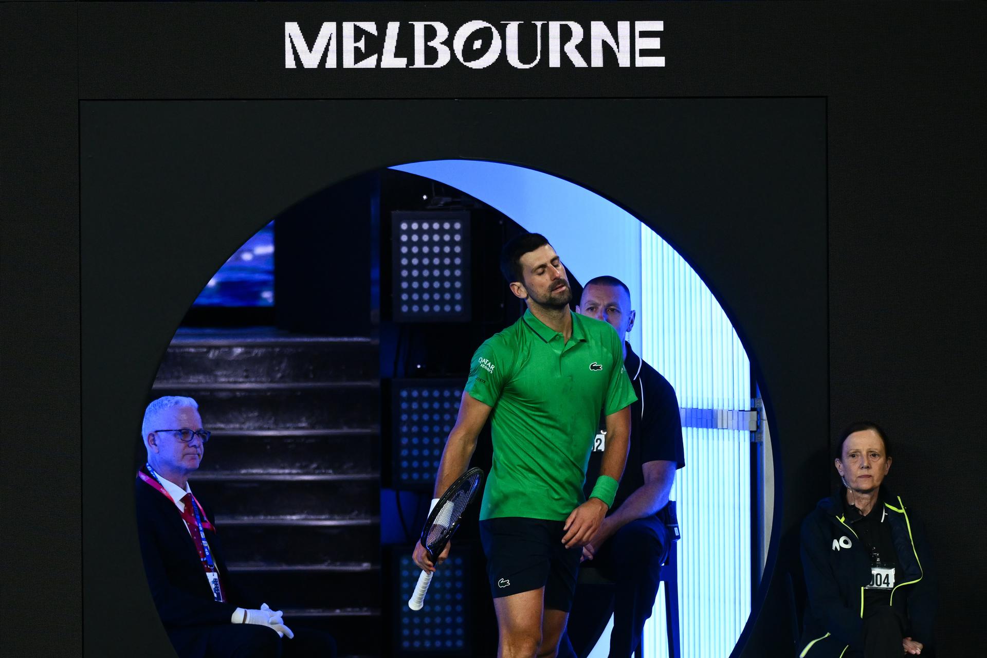 MELBOURNE (Australia), 01/02/2026.- Novak Djokovic of Serbia during the Men’s Singles final match against Carlos Alcaraz of Spain at the Australian Open tennis tournament in Melbourne, Australia, 01 February 2026. (Tenis, España) EFE/EPA/JOEL CARRETT AUSTRALIA AND NEW ZEALAND OUT
