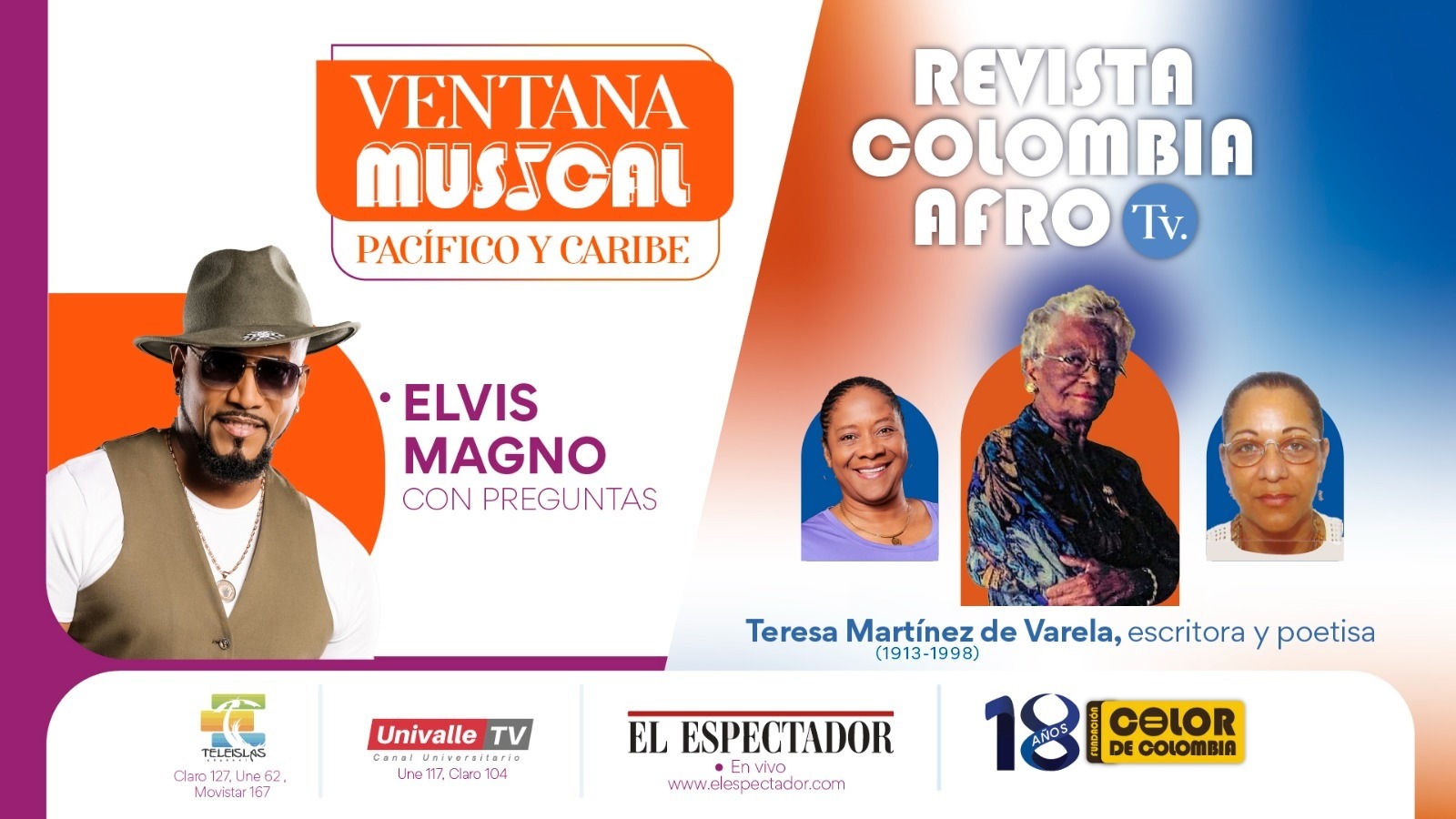 Elvis Magno en Ventana musical y Teresa Martínez en Revista Afro TV