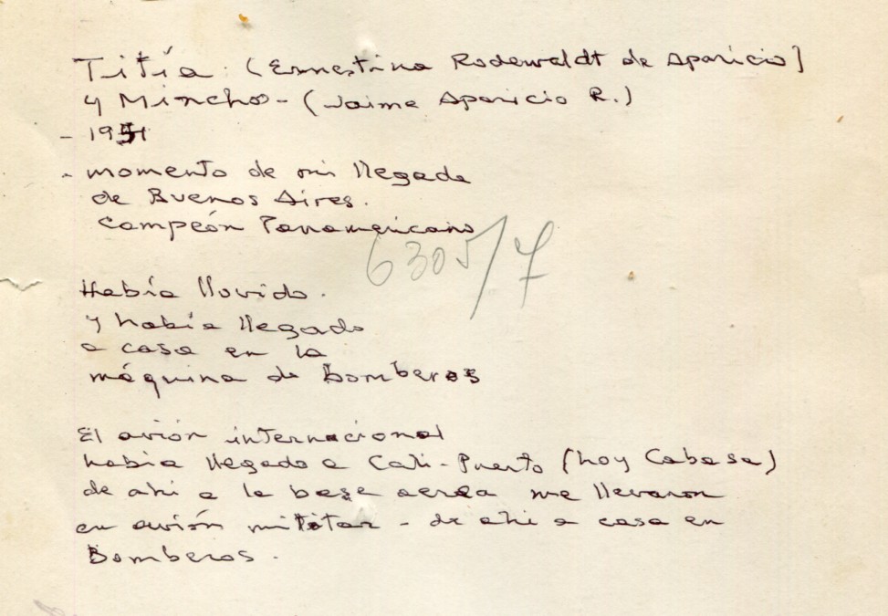 Un manuscrito del atleta Jaime Aparicio, en marzo de 1951.