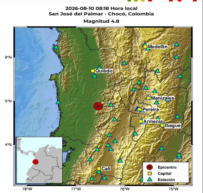 Registran nuevo temblor de 4,8 con epicentro en San José del Palmar, Chocó