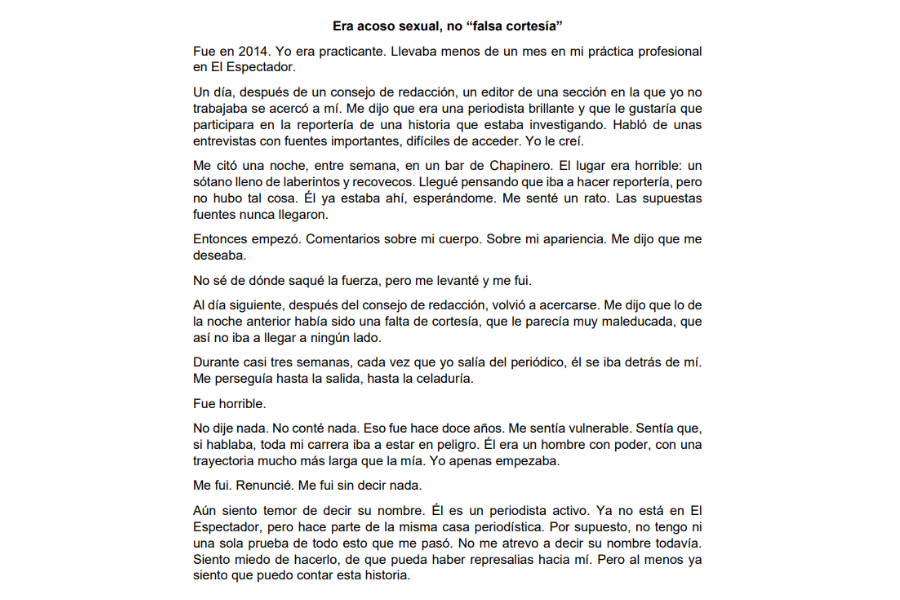 Testimonio publicado en red social X.