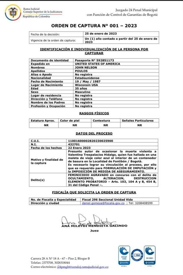 Al sospechoso del homicidio de la DJ Valentina Trespalacios se le imputaría el delito de feminicidio agravado y ocultamiento de material probatorio.