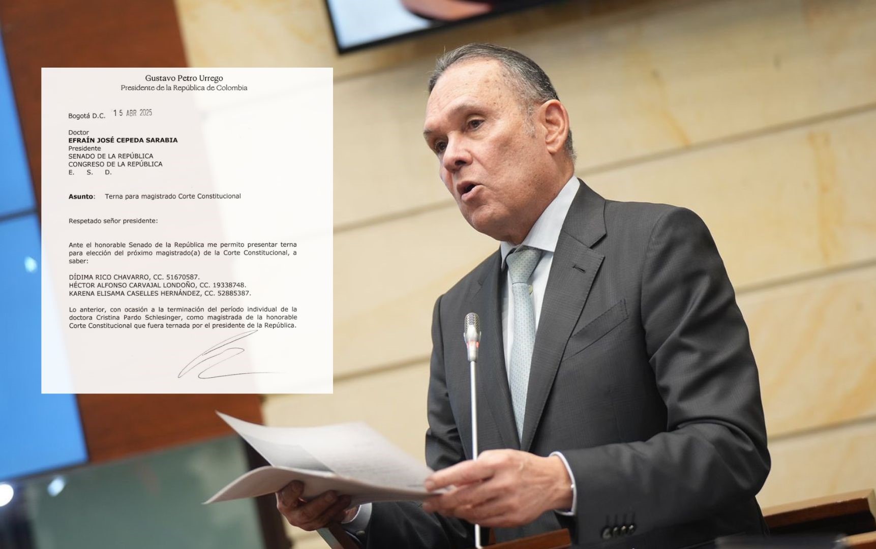 Gobierno ya radicó en el Senado la terna para magistrado de la Corte Constitucional