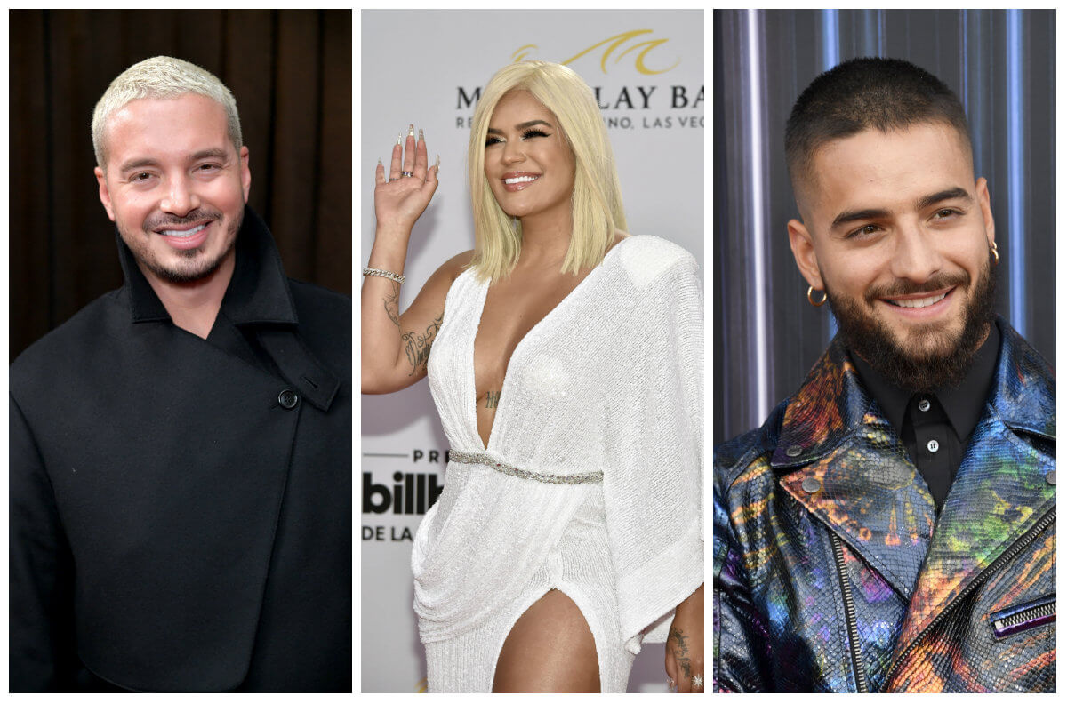 Los músicos J Balvin, Karol G y Maluma.