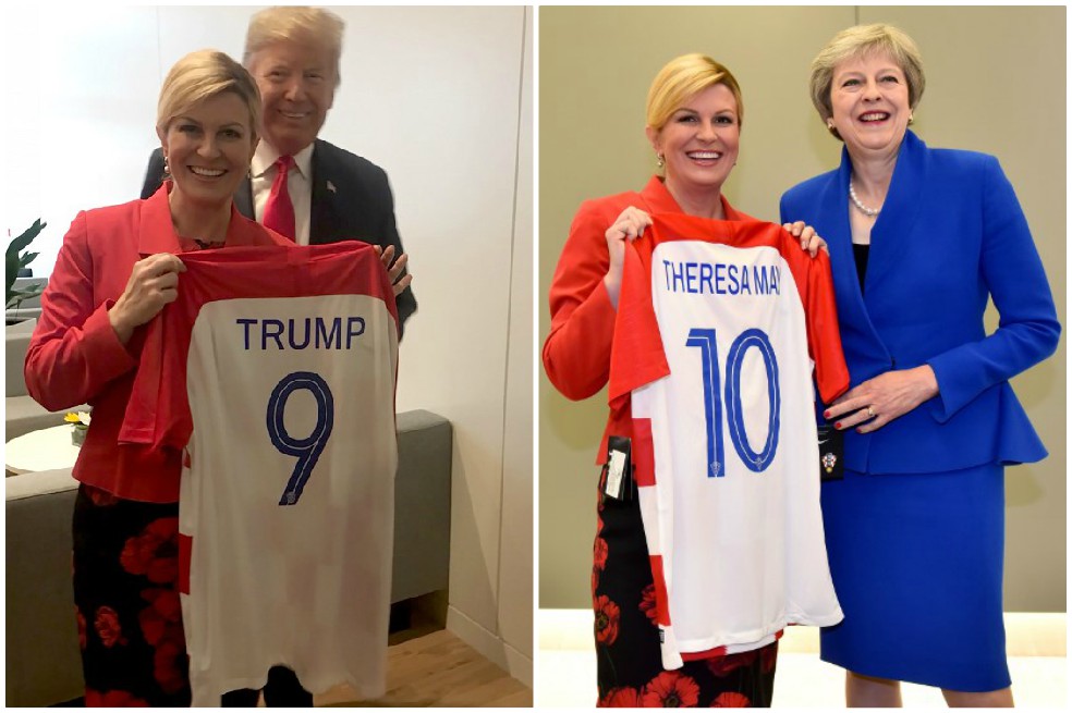 La presidenta de Croacia regala camisetas de su selección a Trump y May