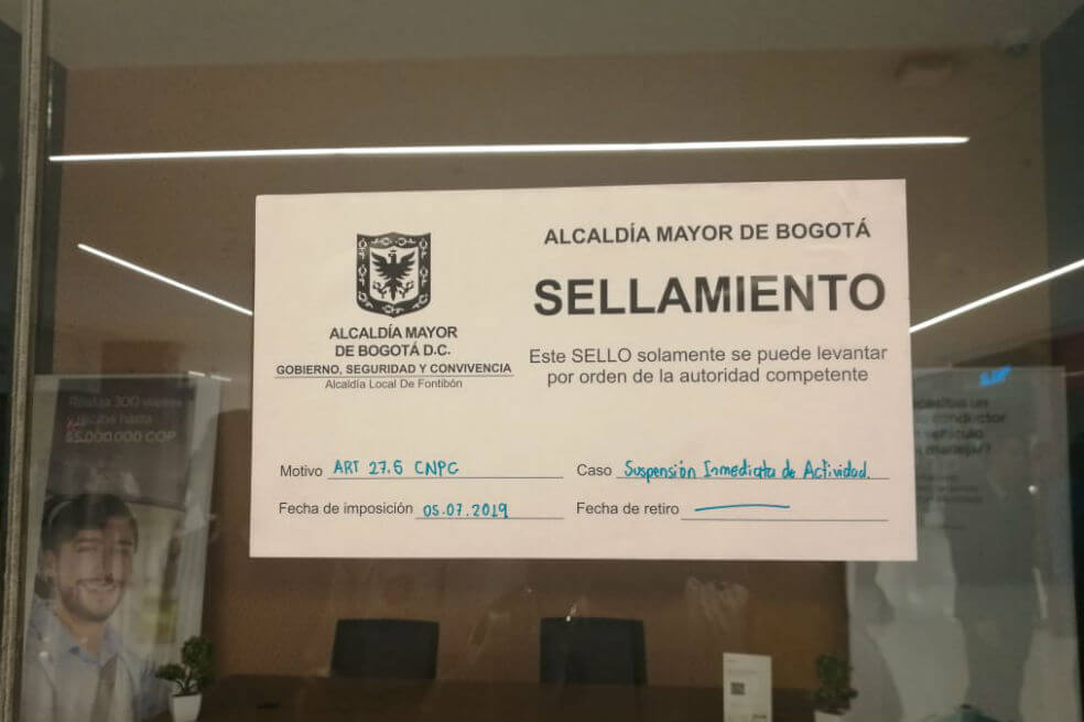 Sellan sede de oficinas de Uber en Bogotá