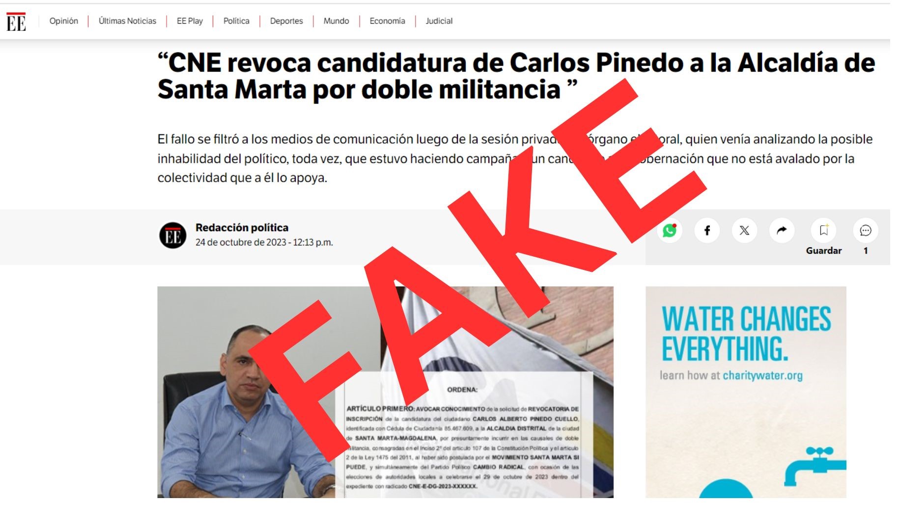 Es un montaje: El Espectador no publicó esta nota sobre candidato en Santa Marta