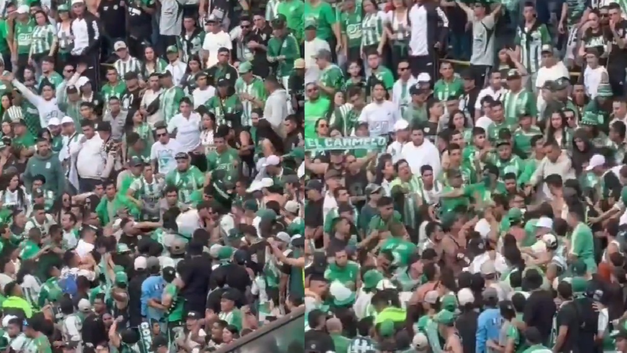 Hinchas de Atlético Nacional se pelearon en la tribuna sur de El Campín durante el partido de la fecha dos contra Equidad por la Liga BetPlay 2025-l.