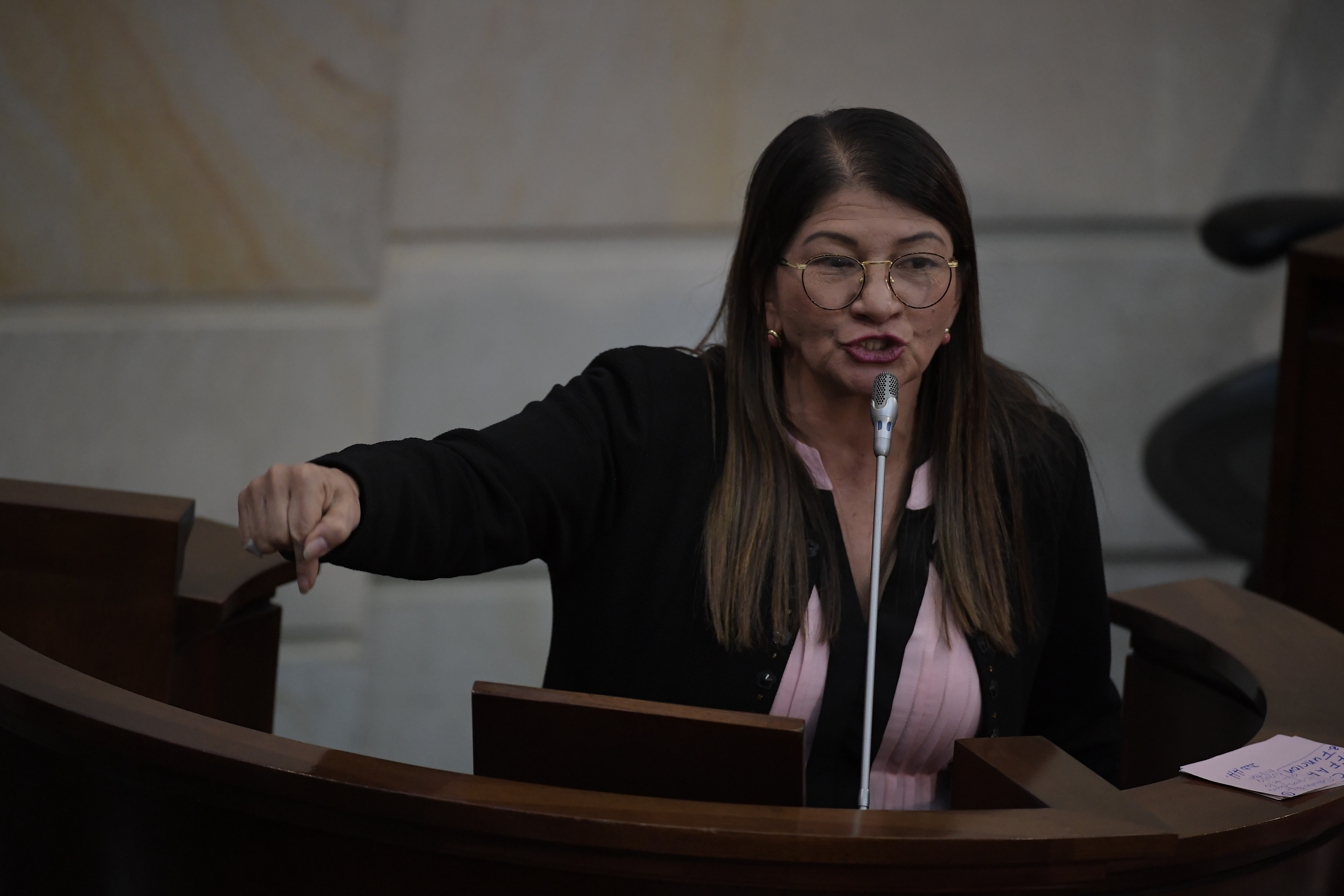 Senadora por el partido de las Farc, durante el debate de moción de censura al Ministro de Defensa Guillermo Botero, llevado a cabo en el Congreso de la República.