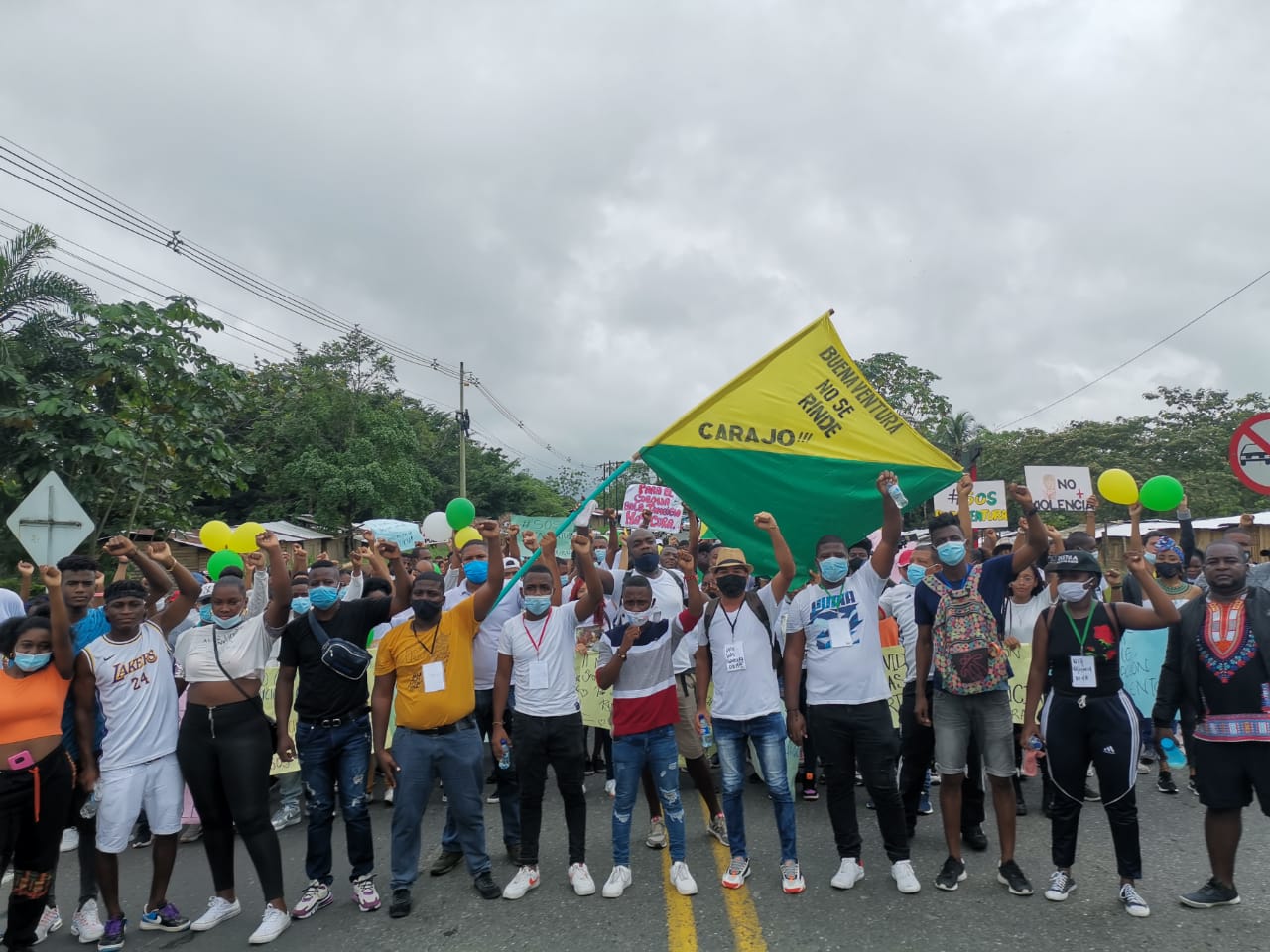 Fotografías de la marcha en las calles de Buenaventura el 7 de febrero de 2021.