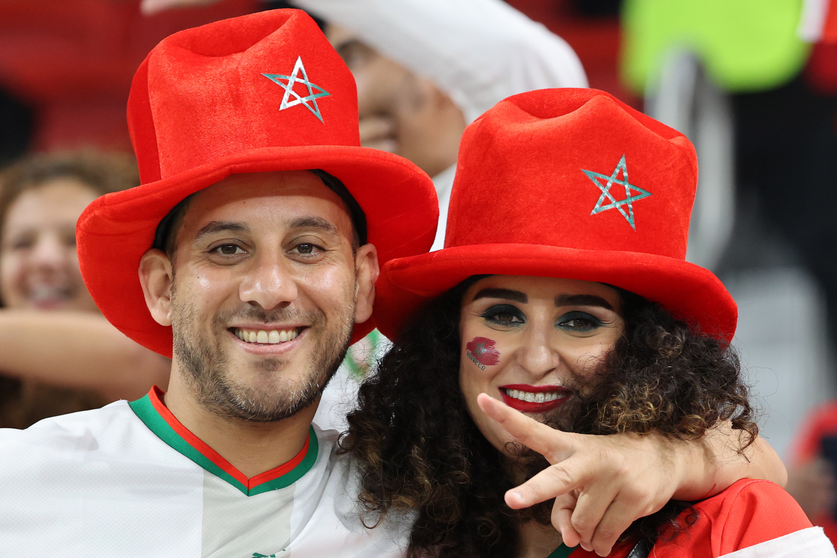Doha (Qatar), 10/12/2022.- Supporters of Morocco before the FIFA World Cup 2022 quarter final soccer match between Morocco and Portugal at Al Thumama Stadium in Doha, Qatar, 10 December 2022. (Mundial de Fútbol, Marruecos, Catar) EFE/EPA/Ali Haider
