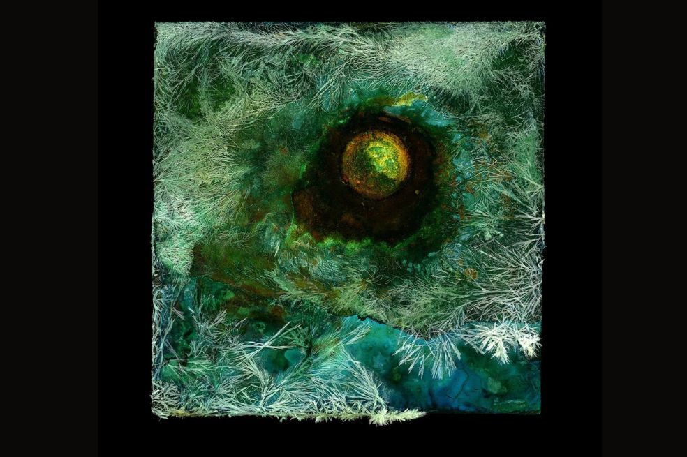 Ganador de la categoría Arte de estudio: Esta imagen de Paul Kenny muestra una placa de cobre deteriorada y oxidada por productos químicos comunes presentes en la mayoría de las viviendas.