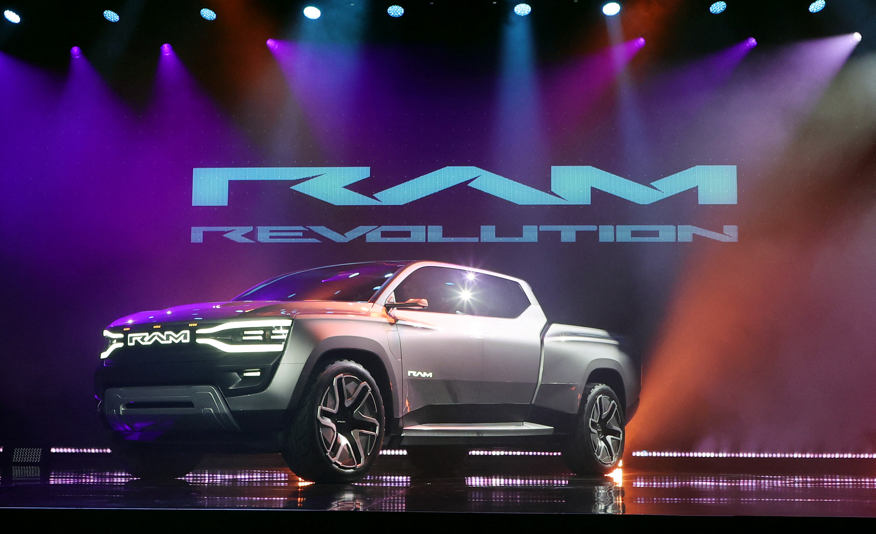 LAS VEGAS, NEVADA - JANUARY 05: Stellantis' Ram 1500 Revolution battery-electric concept pickup truck is introduced during a keynote address by Stellantis CEO Carlos Tavaras during CES 2023 at The Venetian Resort Las Vegas on January 05, 2023 in Las Vegas, Nevada. CES, the world's largest annual consumer technology trade show, runs through January 08 and features about 3,200 exhibitors showing off their latest products and services to more than 100,000 attendees. Ethan Miller/Getty Images/AFP (Photo by Ethan Miller / GETTY IMAGES NORTH AMERICA / AFP)