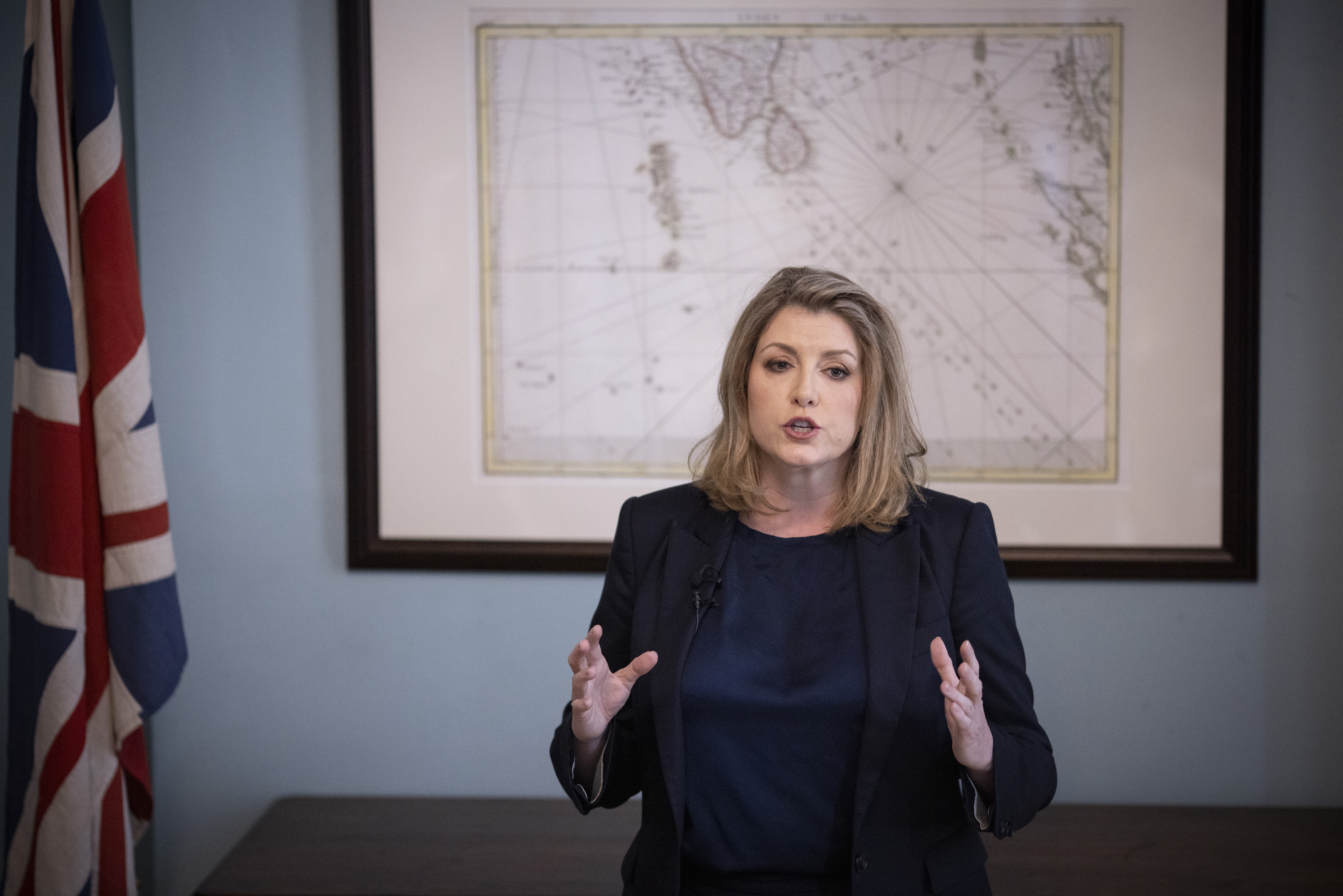 London (United Kingdom), 13/07/2022.- Former British Government Minister Penny Mordaunt at the Cinnamon Club as she launches her campaign for the leadership of the Conservative Party in London, Britain, 13 July 2022. The eight contenders face a vote by Tory MP's after securing 20 nominations in the initial phase. (Reino Unido, Londres) EFE/EPA/TOLGA AKMEN