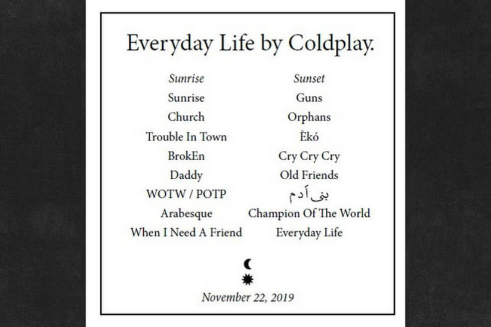 Este es el listado de canciones del nuevo álbum de Coldplay
