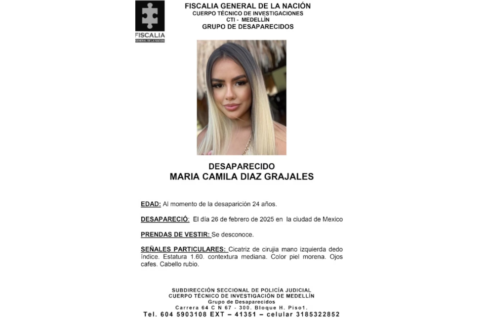 Cartel de búsqueda de María Camila Díaz